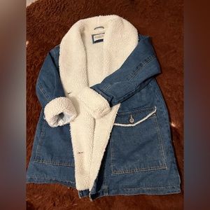 Sherpa lined denim winter coat